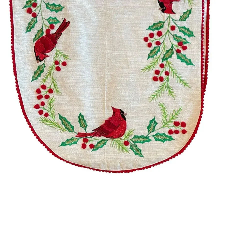The Farmhouse Embroidered Red Cardinals Christmas Table Runner 16x72 Holiday New